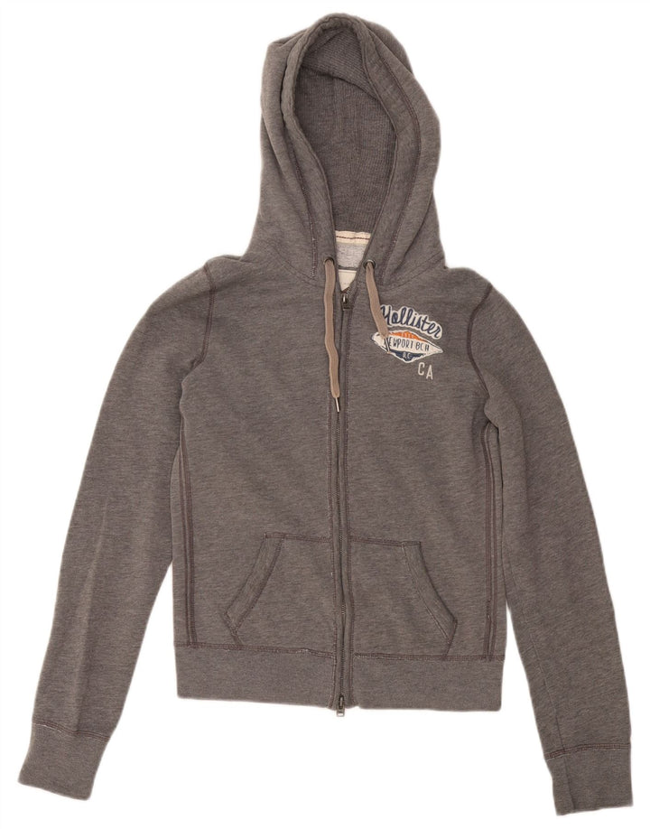 HOLLISTER Suéter con capucha y cremallera gráfica para mujer UK 10 Small Grey Cotton