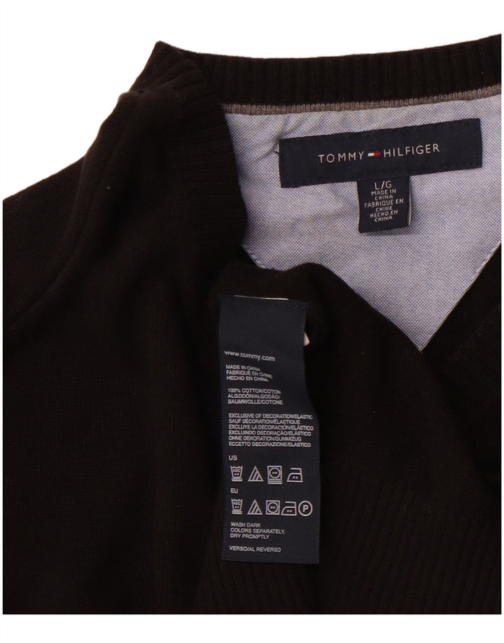 TOMMY HILFIGER Jersey con cuello en V para hombre, talla grande, algodón negro