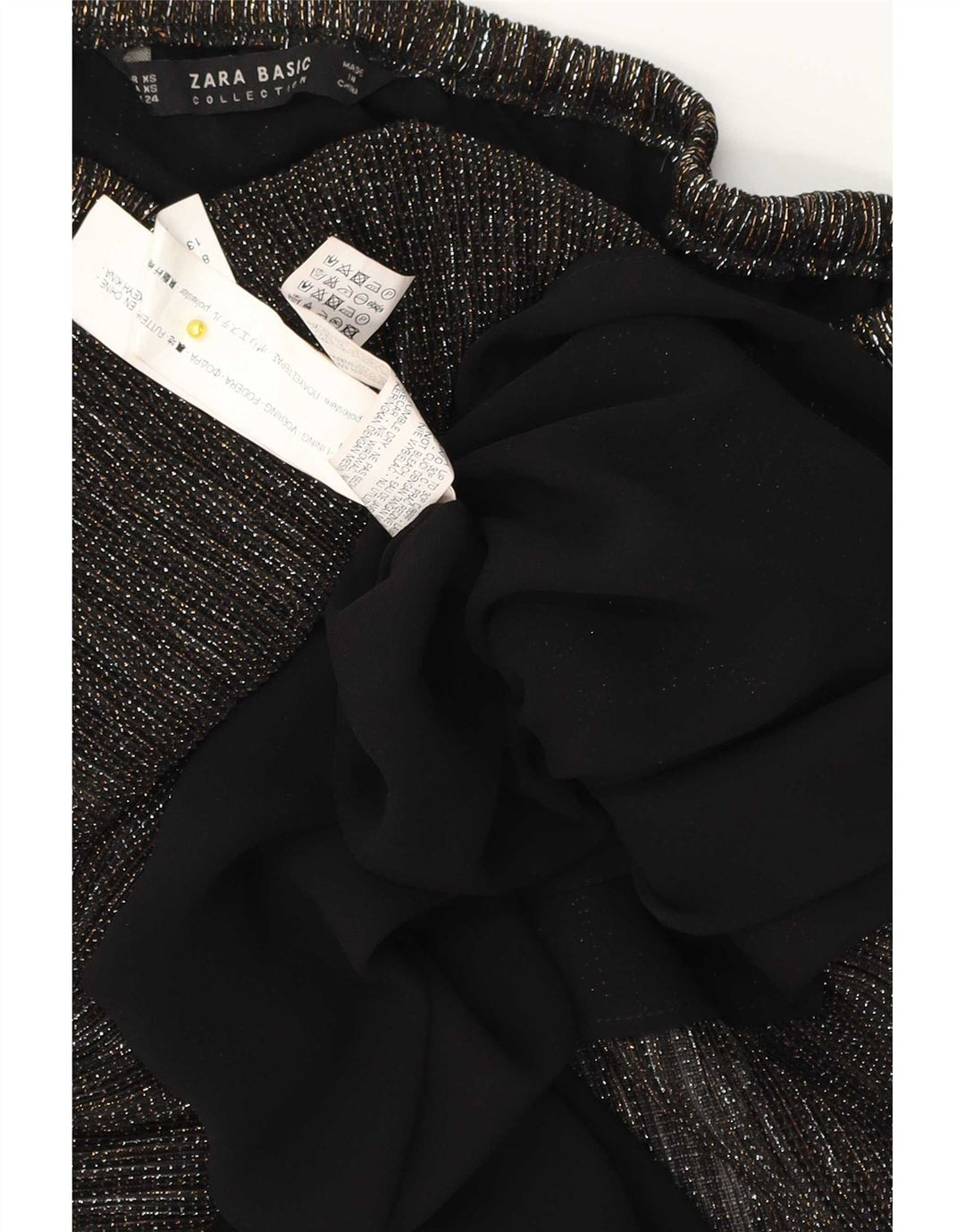 Zara Top corto extragrande con hombros descubiertos para mujer UK 4 XS Poliéster moteado negro