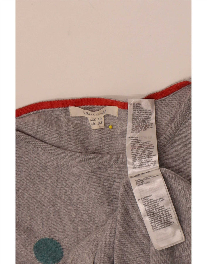 White Stuff Jersey con cuello barco para mujer, talla 40, talla pequeña, color gris y lunares