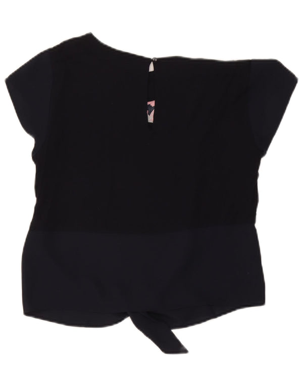 Oasis Blusa corta con lazo en la parte delantera para mujer UK 8 Small Azul marino Floral Viscosa
