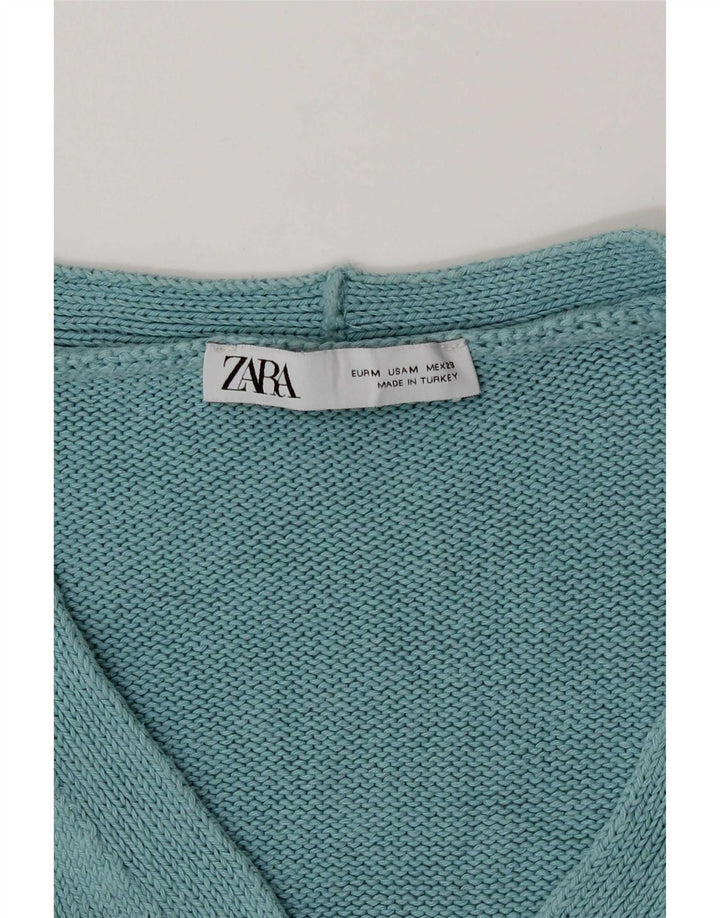 Zara Mujer Crop Cardigan Suéter UK 12 Medium Turquesa