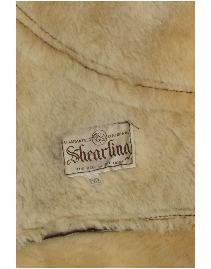 Chaqueta de piel de oveja vintage para hombre IT 52 XL Marrón Shearling