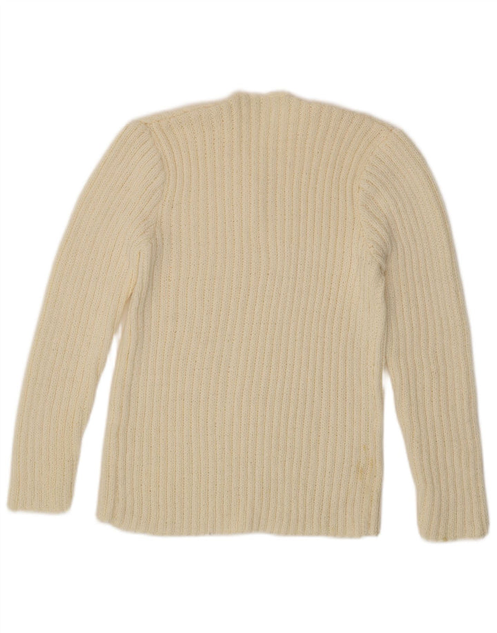 VINTAGE Mujer Botón Cuello Jersey Suéter Reino Unido 12 Medio Blanco Apagado