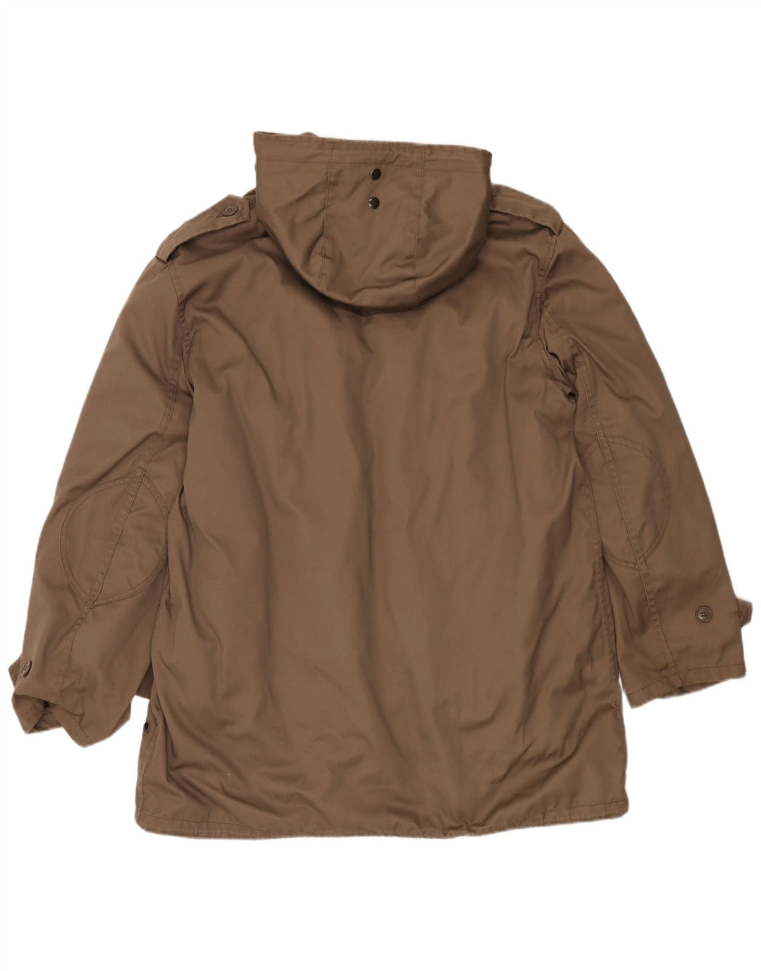 Vintage hombres con capucha abrigo Reino Unido 42 XL poliéster marrón