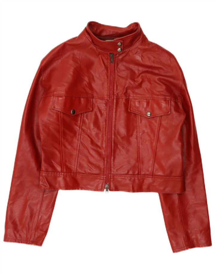 Vintage mujer crop cuero chaqueta Reino Unido 14 cuero rojo medio
