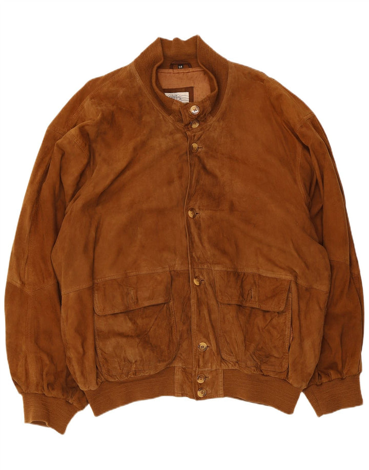 Vintage hombres ante bomber chaqueta Reino Unido 44 2XL cuero marrón