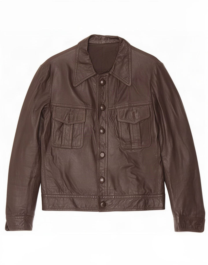 Vintage hombres chaqueta de cuero Reino Unido 36 pequeño marrón