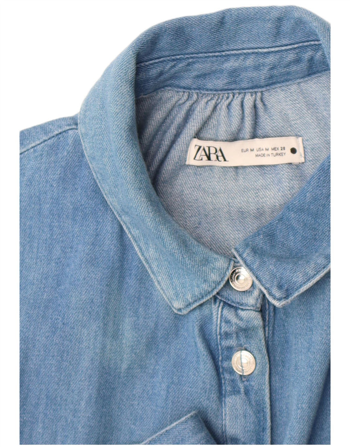 Zara Vestido Vaquero De Manga Larga Para Mujer UK 42 Azul Medio