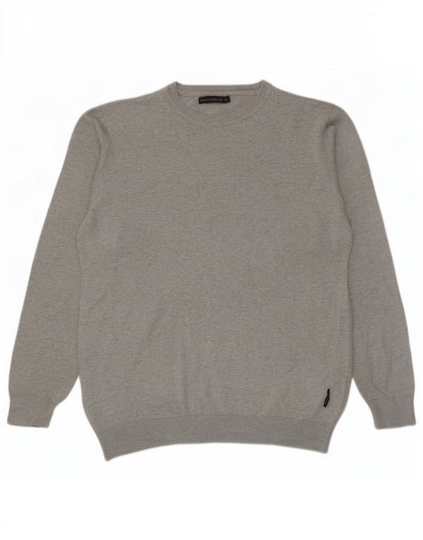 French Connection Jersey con cuello barco para hombre XL Algodón moteado gris