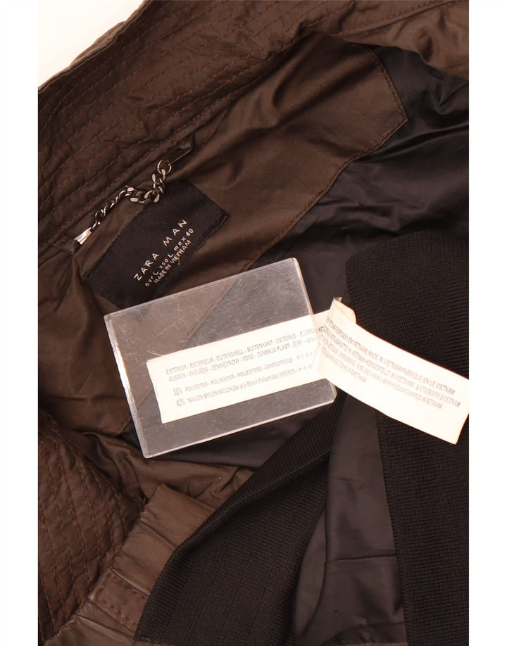 Zara Mens Bomber Jacket UK 40 Large Marrón Poliéster