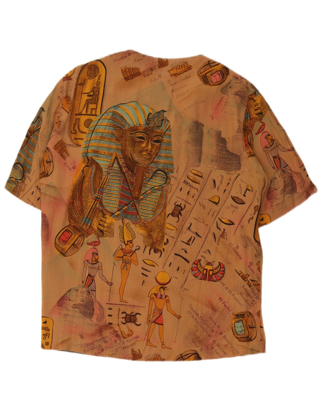 Vintage mujer patrón abstracto camisa de manga corta blusa IT 46 marrón grande