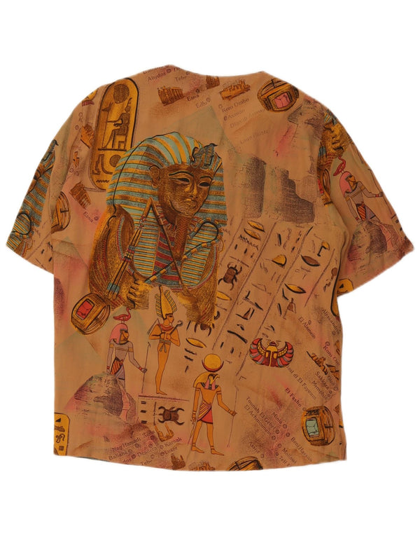 Vintage mujer patrón abstracto camisa de manga corta blusa IT 46 marrón grande