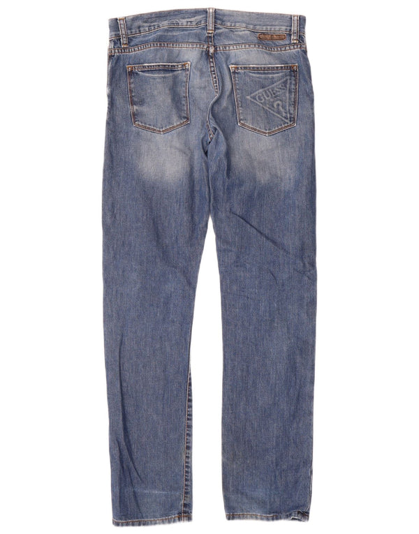 Guess Vaqueros rectos desgastados de corte regular para niños 15-16 años W32 L33 Azul