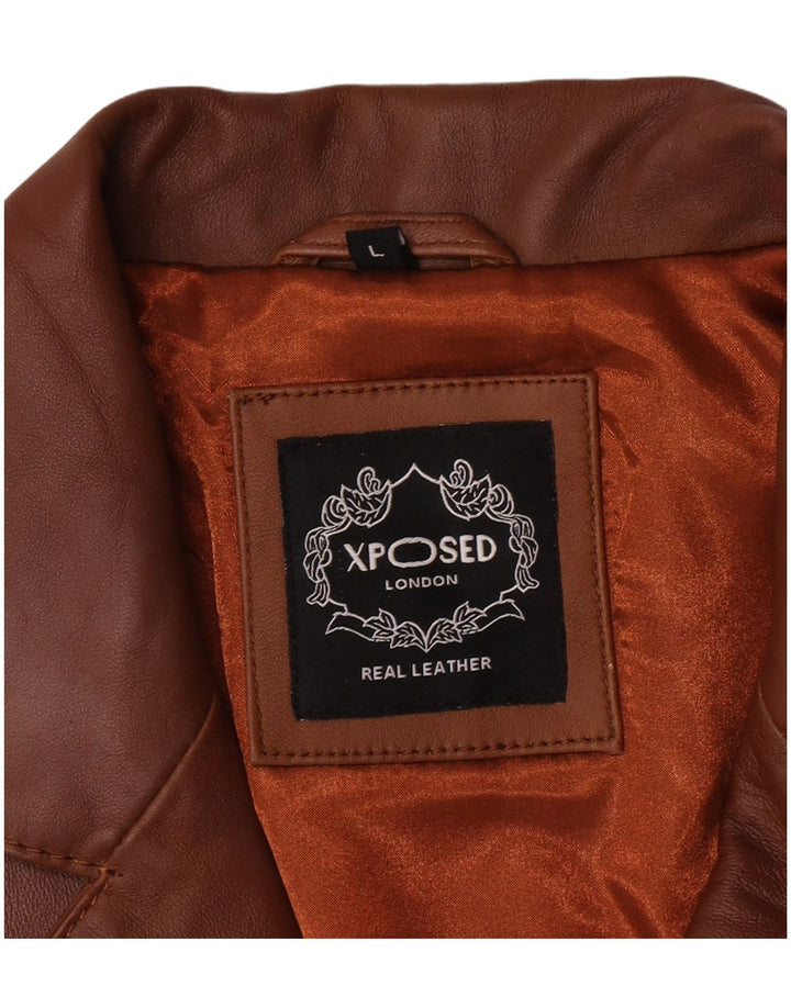 Vintage hombres 3 botones cuero Blazer chaqueta Reino Unido 40 cuero marrón grande