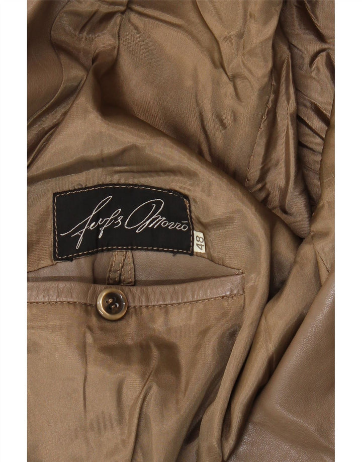 Vintage hombres doble pecho cuero Blazer chaqueta IT 48 marrón medio