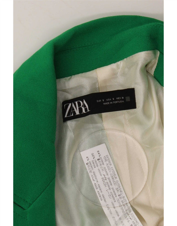 Zara Mujer Chaqueta Blazer De Doble Botonadura UK 10 Small Poliéster Verde