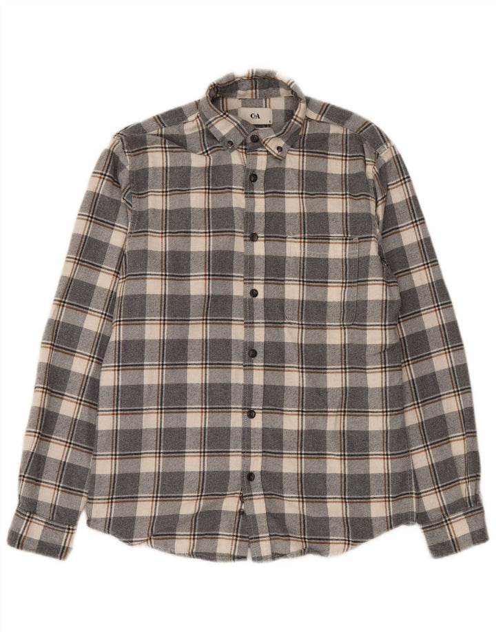 C & A Hombre Camisa De Franela De Algodón A Cuadros Gris Pequeño
