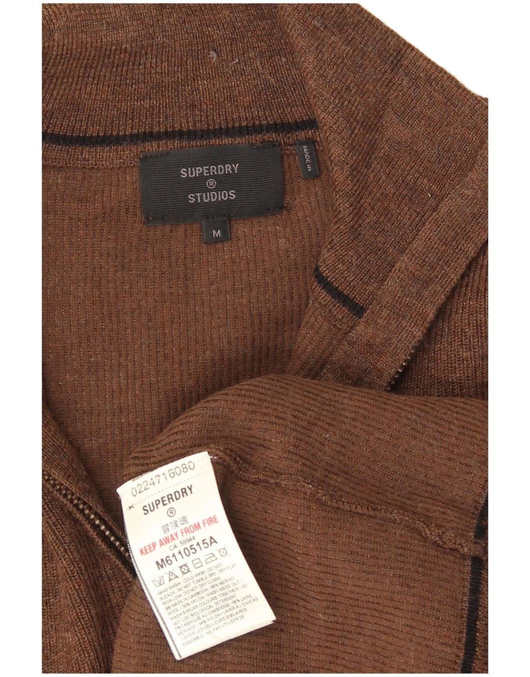 Superdry Jersey con cuello y cremallera de lana merino en marrón medio para hombre