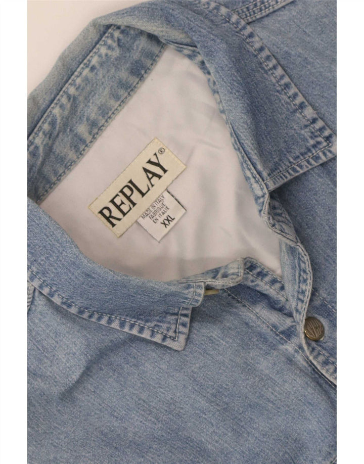 Replay Camisa vaquera de corte regular para hombre 2XL Algodón azul