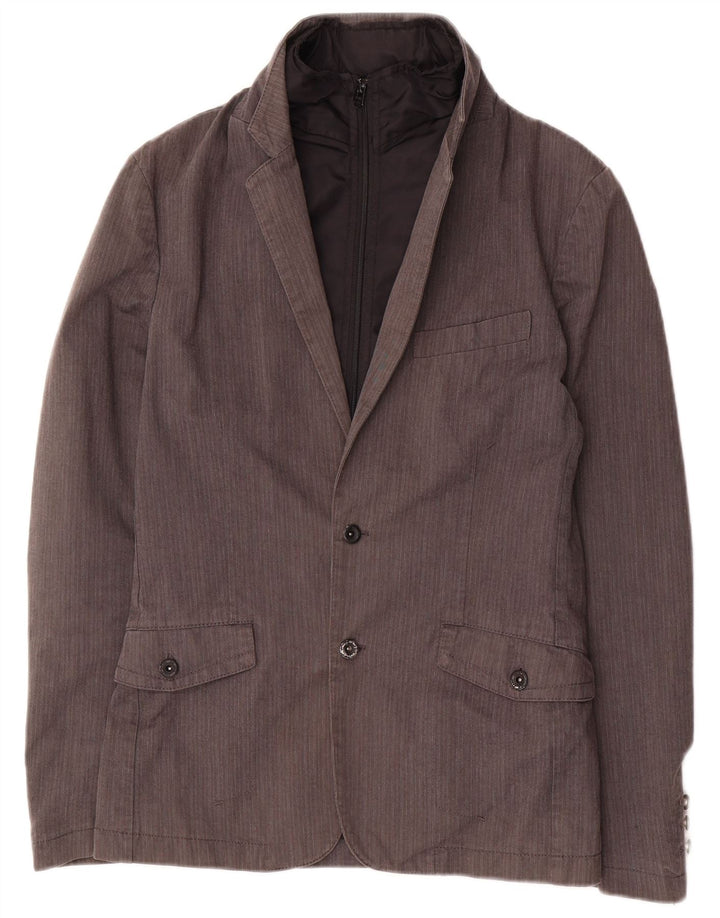 Zara Chaqueta tipo blazer de 2 botones para hombre UK 36 Small Gris Algodón a rayas