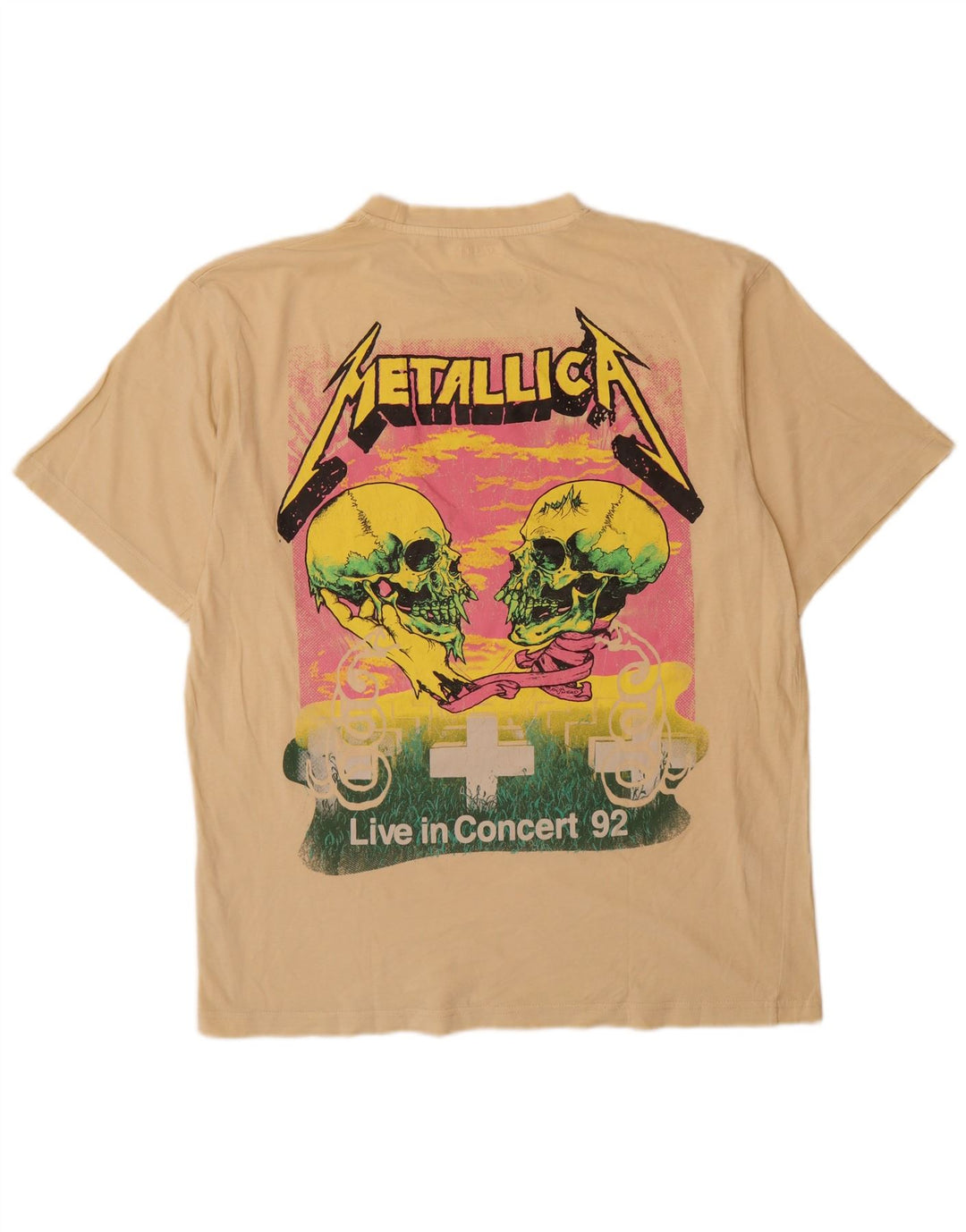 Pull & Bear Hombre Metallica Graphic Camiseta Top Algodón Amarillo Medio