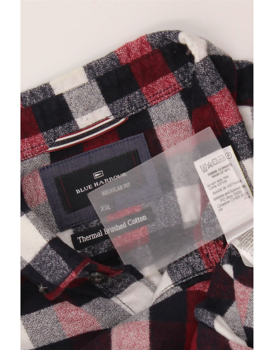 Marks & Spencer Camisa de franela de ajuste regular Blue Harbor para hombre 2XL Cuadros rojos