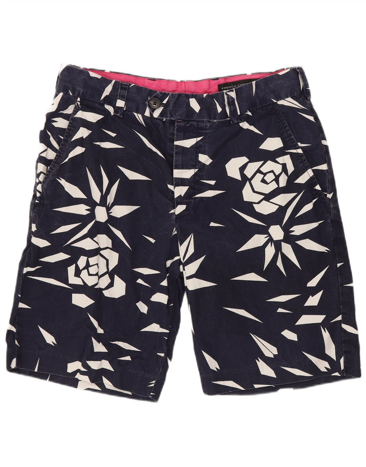 French Connection Pantalones cortos chinos para hombre W30 Algodón geométrico azul medio