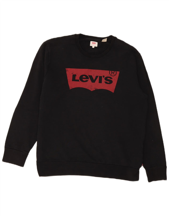 Levi's Hombre Sudadera Gráfica Jumper Grande Algodón Negro