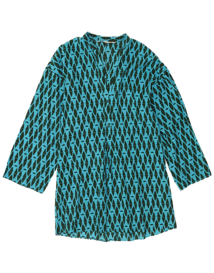 Zara Vestido recto de manga larga para mujer UK 44 Algodón geométrico azul medio