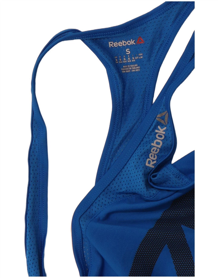 REEBOK Camiseta sin mangas gráfica para mujer UK 8/10 Small Blue Sports