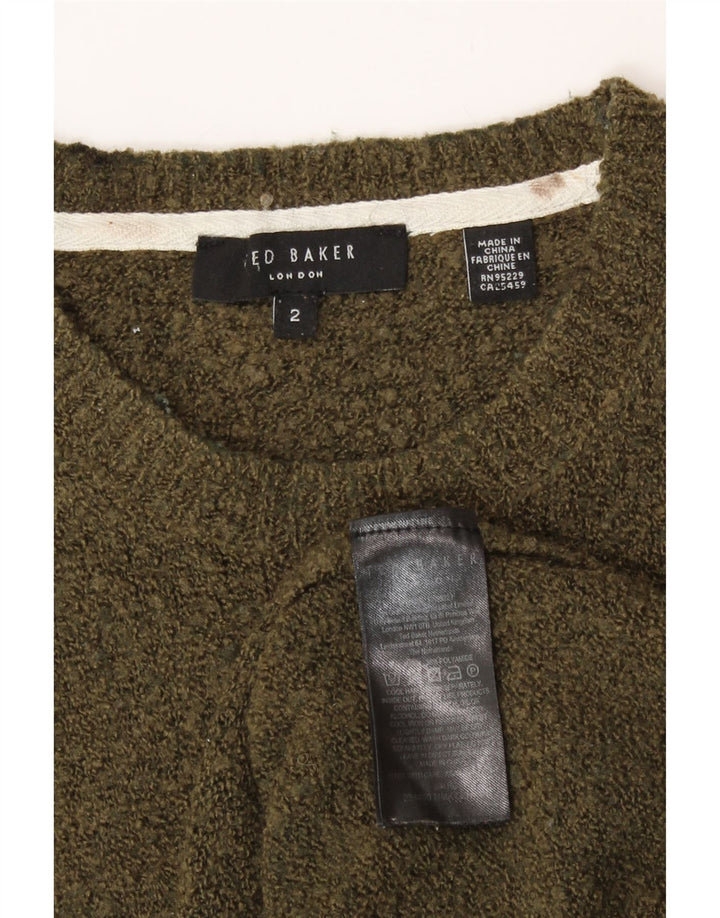 Ted Baker Mens Graphic Crew Neck Jumper Suéter Tamaño 2 Pequeño Caqui Lana