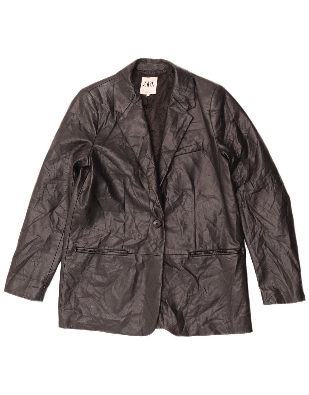 Zara Chaqueta Blazer De Piel Sintética Con 1 Botón Para Mujer UK 44 Medium Black