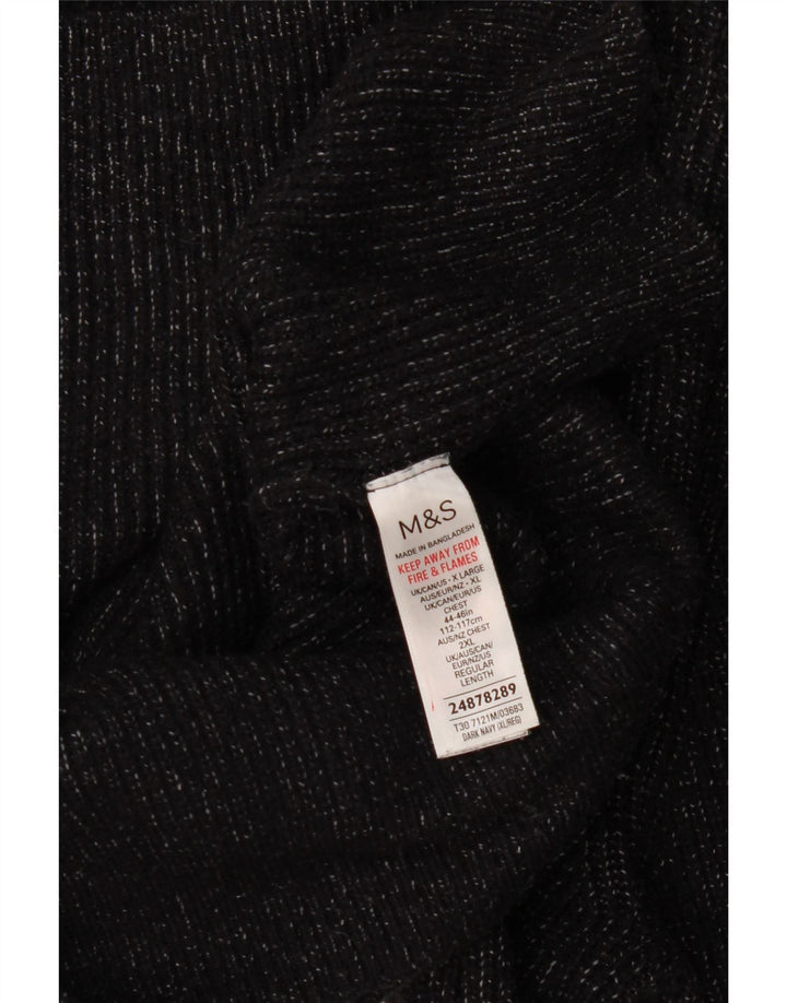 Marks & Spencer Jersey de Cuello Redondo para Hombre XL Azul Marino Moteado