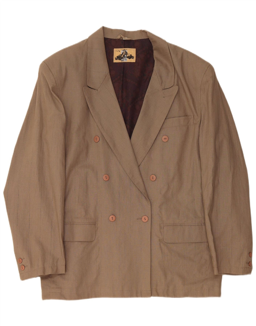 VINTAGE Chaqueta Blazer de doble botonadura para hombre EU 56 3XL Lino marrón