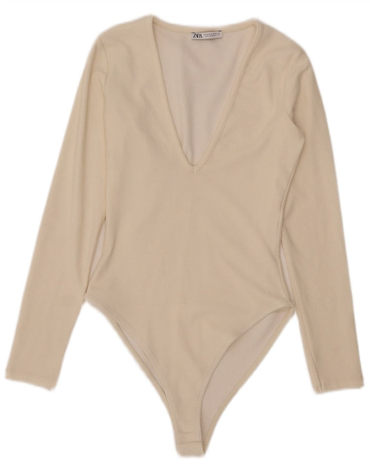 Zara Body de Manga Larga para Mujer UK 40 Medium Off White