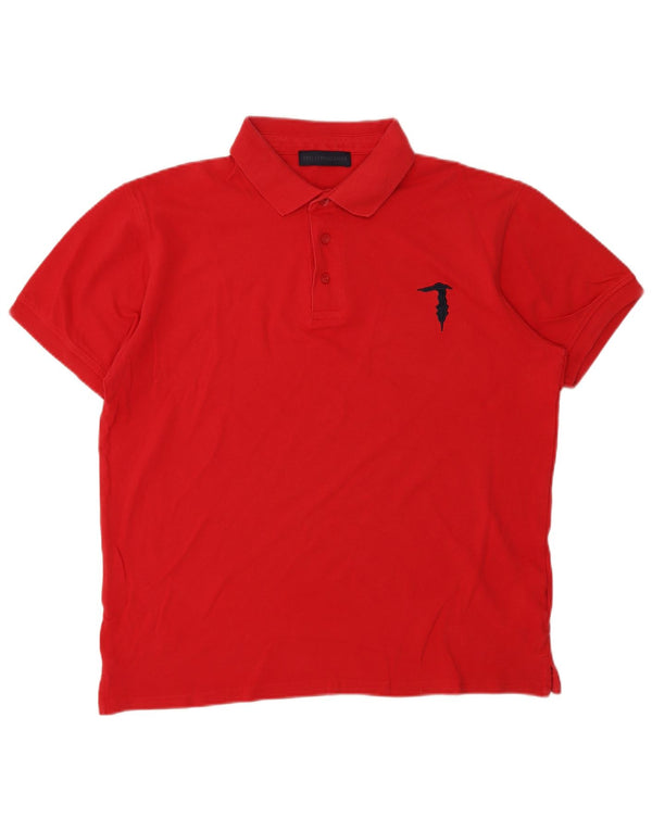 TRUSSARDI Mens Polo Shirt Large Red Cotton