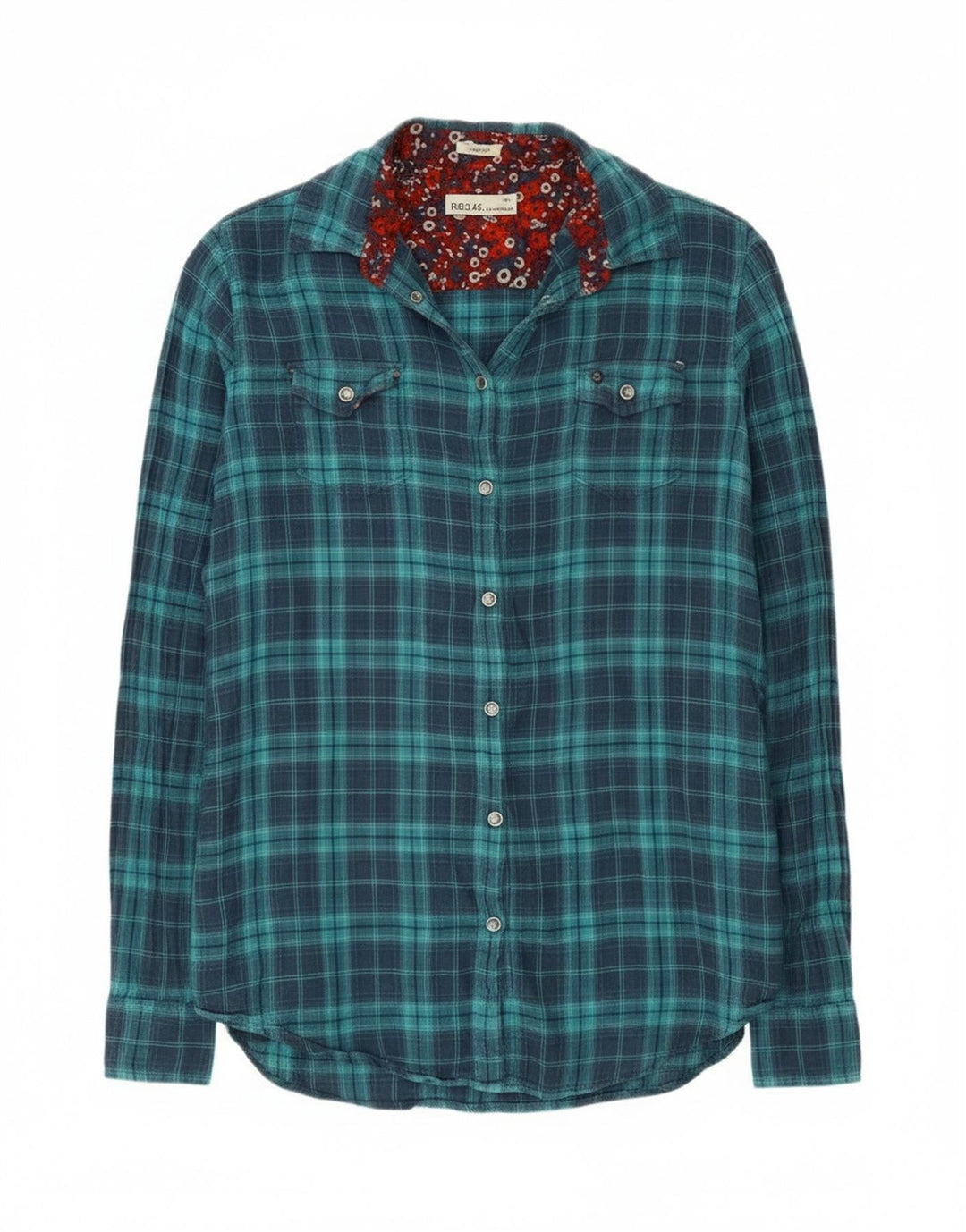 Replay Camisa de franela regular para mujer UK 40 Small Blue Check Cotton