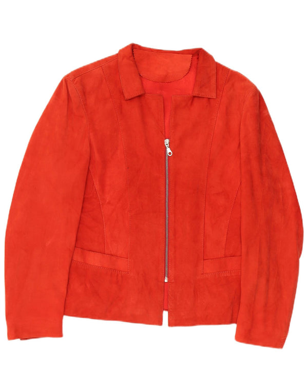 Vintage mujer ante chaqueta Reino Unido 14 cuero naranja medio