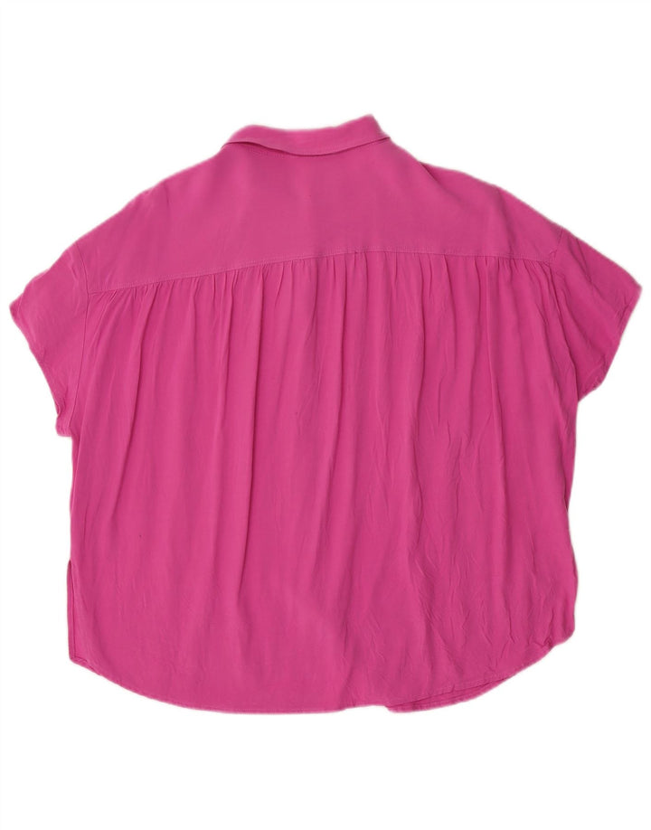 BENETTON Blusa camisera extragrande de manga corta para mujer UK 6 XS Viscosa rosa