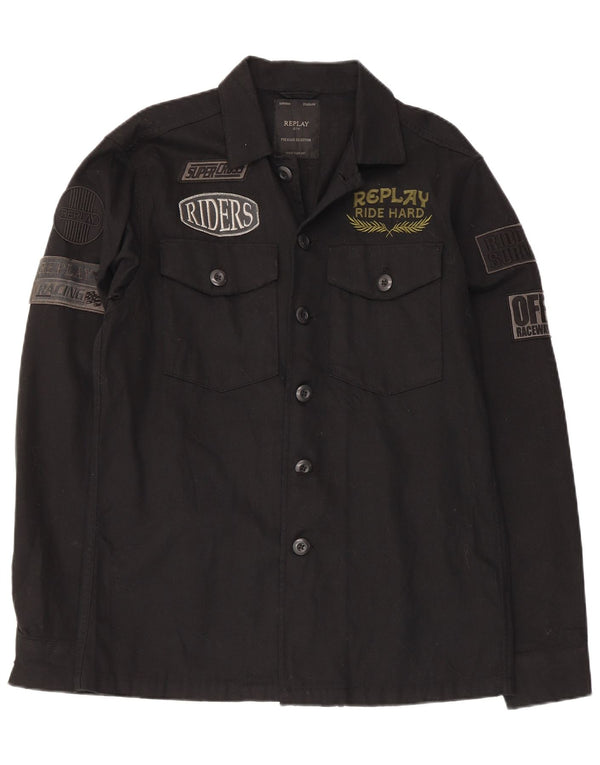 Replay Camisa gráfica para hombre de algodón negro mediano