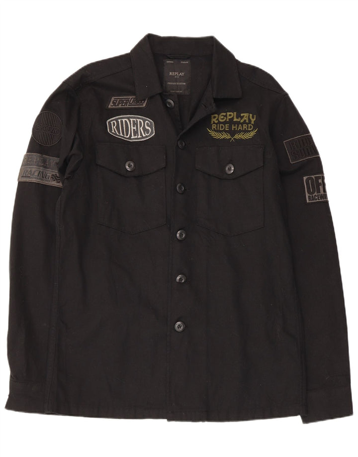 Replay Camisa gráfica para hombre de algodón negro mediano