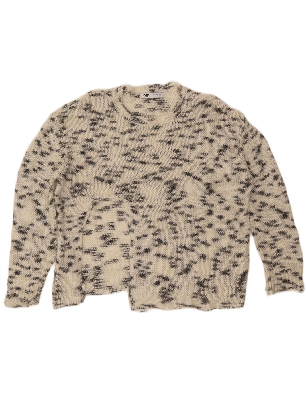 ZARA Suéter tipo jersey con cuello redondo para mujer UK 46 Large Off White Flecked