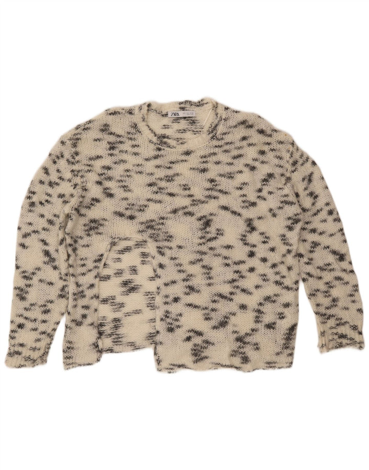 ZARA Suéter tipo jersey con cuello redondo para mujer UK 46 Large Off White Flecked