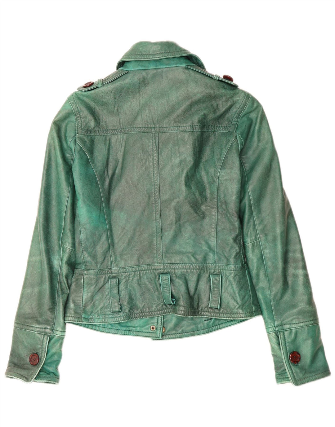 Linea Emme Chaqueta de cuero militar para mujer UK 8 Small Green