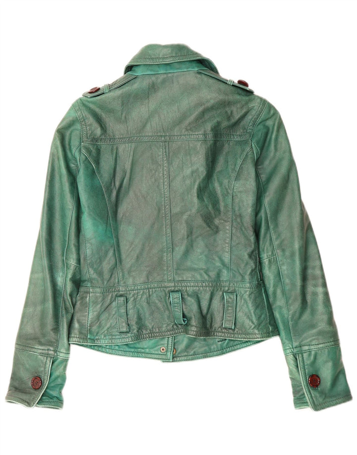 Linea Emme Chaqueta de cuero militar para mujer UK 8 Small Green