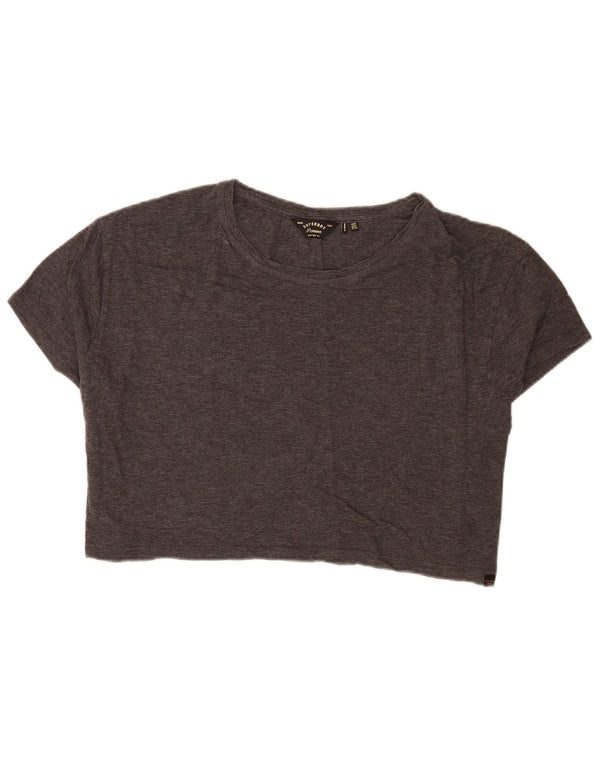 Superdry Mujer Crop Relaxed Fit Camiseta Top UK 46 Grande Gris Algodón