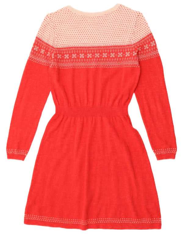 Vestido tipo jersey de manga larga para mujer de Fat Face UK 40 Mediano Rojo Fair Isle Algodón