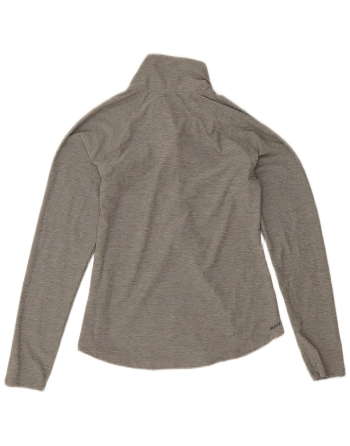 New Balance Mujer Zip Neck Top Manga Larga UK 10 Small Gris Poliéster
