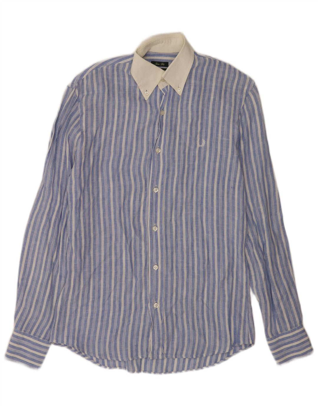 Camisa Fred Perry Hombre Slim Fit De Lino A Rayas Azul Pequeña